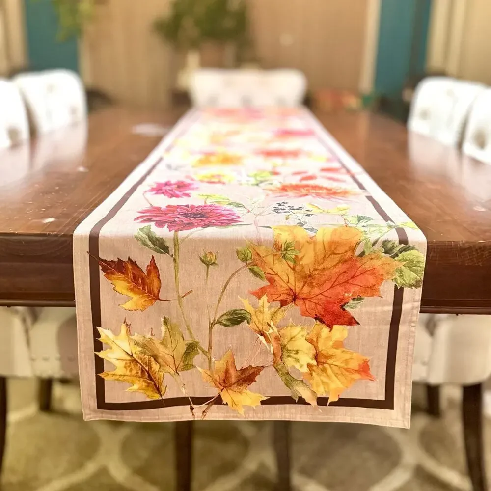 Williams Sonoma Harvest Blooms Cotton Table Runner Floral Botanical 108” x 16”